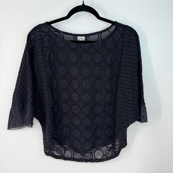 Akemi+Kin Embroidered Bat Short Sleeve Cropped Mesh Top - Picture 1 of 4